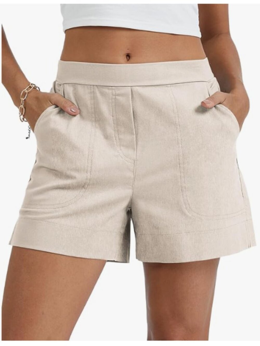 Micoson Linen Shorts for Women Mid Waisted - Size L